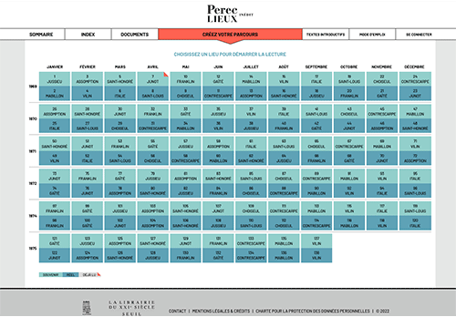 Version numérique de Lieux, inédit de Georges Perec https://lieux-georges-perec.seuil.com/